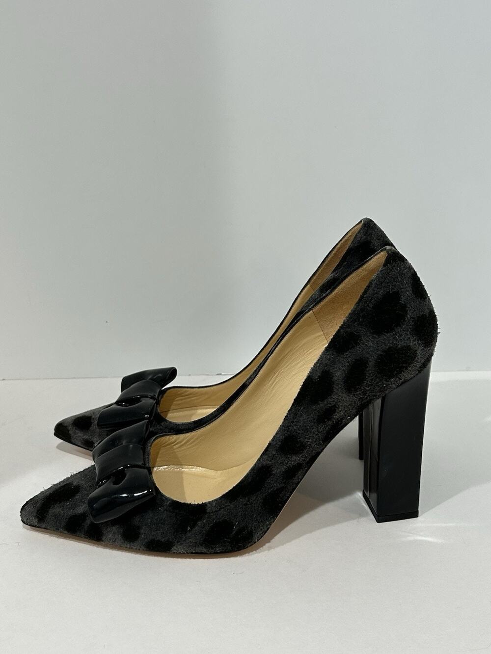 kate spade heels 7 Animal Pattern Grey And Black With Patent Leather Bow